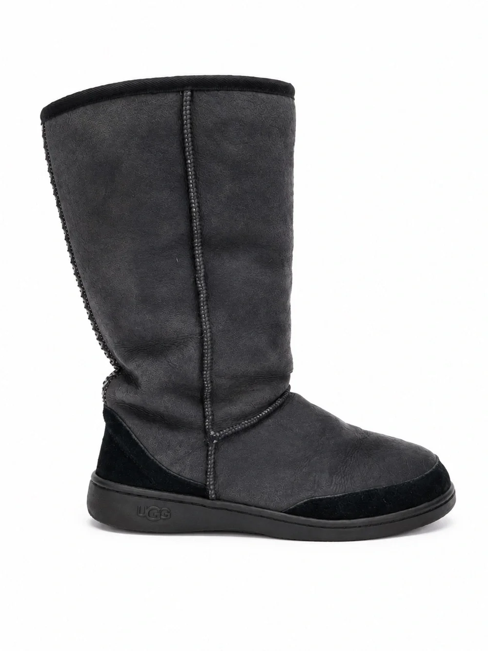 UGG Ultra Tall Revival Tasman Braid Suede Shearling Boots Black Size 10